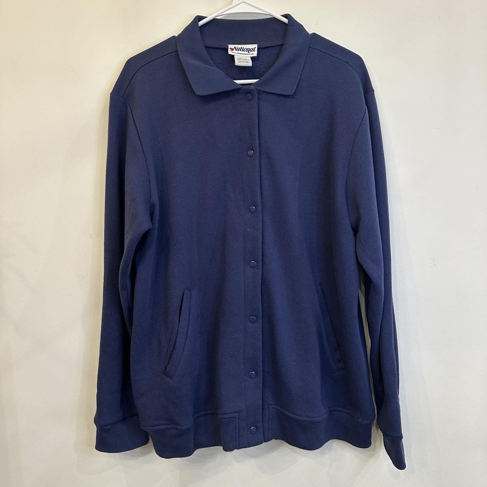 Women's National Brand Blue Snap Button Sweatshirt Jacket Cardigan XL‎ RARE